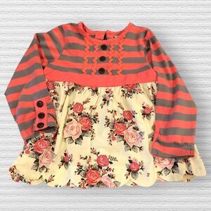 Sage & Lilly Tunic Dress 4t Rose Stripe Long Sleeve Buttons Pink Gray Fall